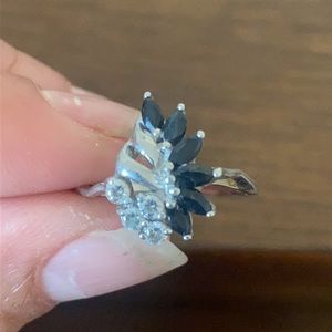 Vintage Black & Clear Stone Sterling 925 Ring